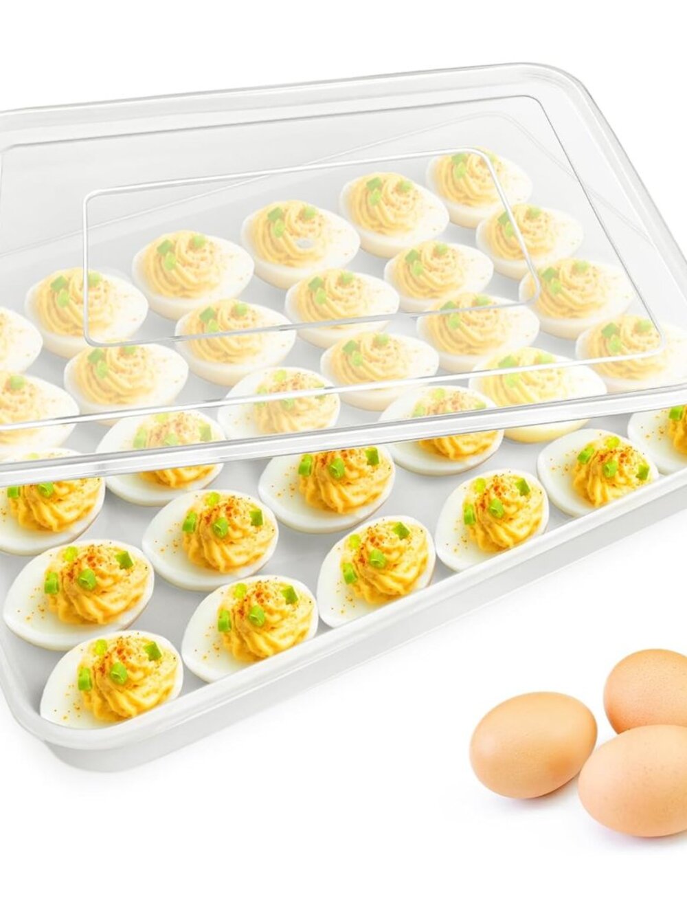 Covered Egg Holder for Refrigerator,30 Deviled Egg Tray with Lid,Plastic Egg Con